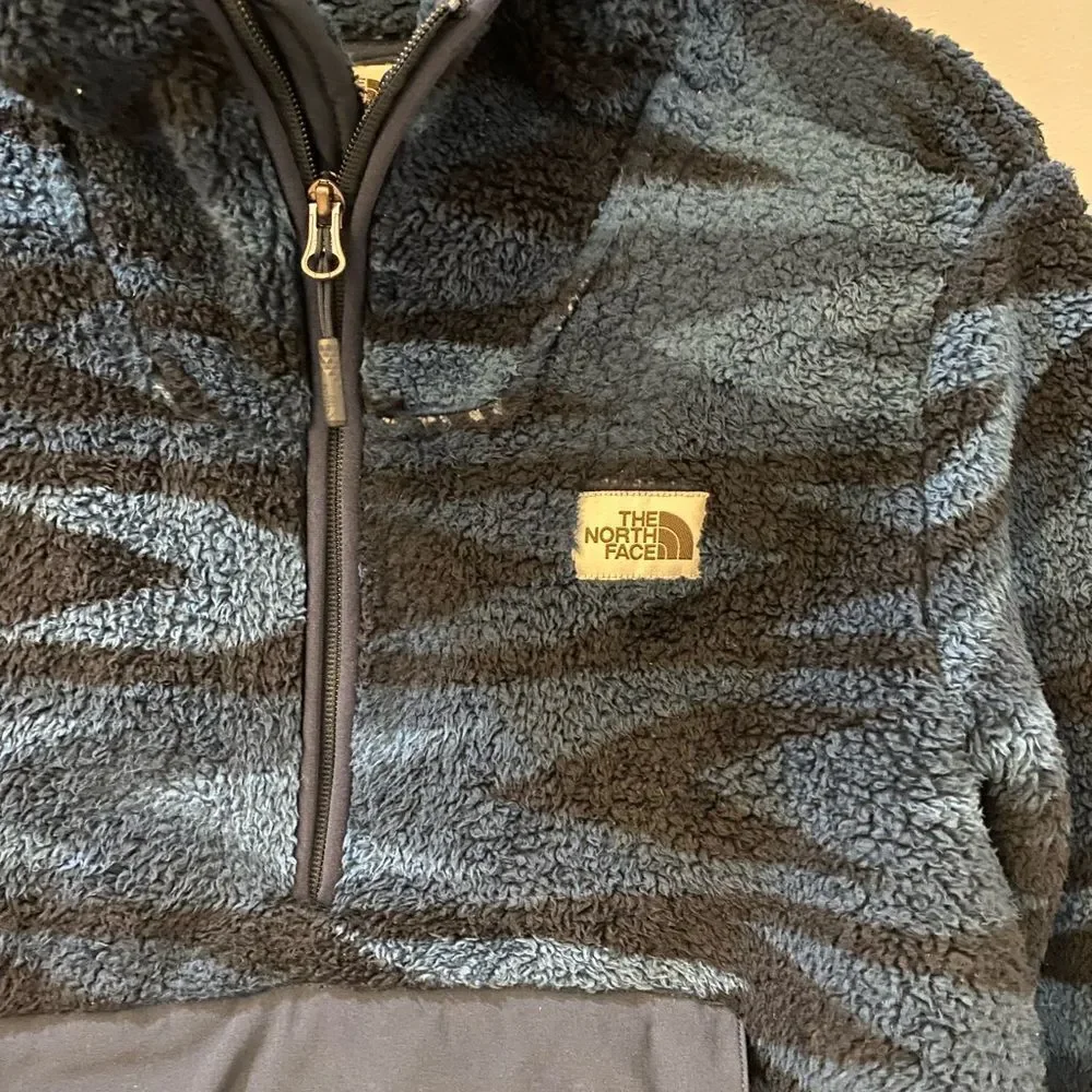 The North Face Blue Sherpa Campshire Quarter Zip Hoodie Men Size S
